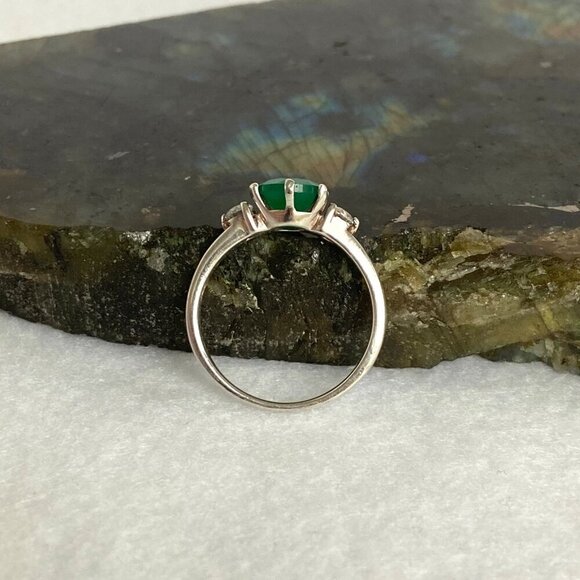 Sterling Silver 925 Round Prong Set Tourmaline & Crystal 3 Stone Ring Sz 6.5 - Picture 6 of 16